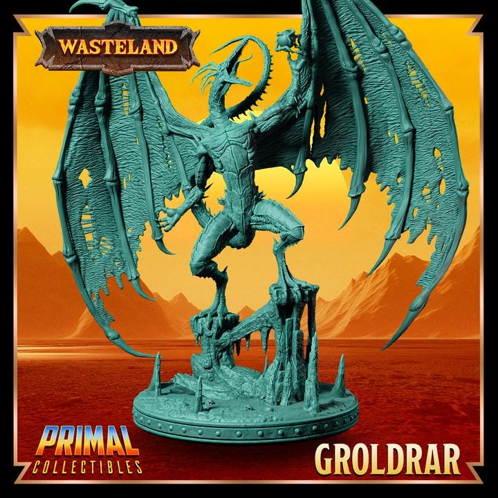 Winged Draconian Sorcerer, Groldrar, Wasteland Set - 28mm, 32mm, 75mm Scale - Unpainted Miniature for DnD, Pathfinder, Tabletop RPGs