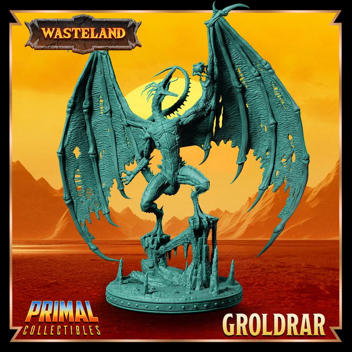 Winged Draconian Sorcerer, Groldrar, Wasteland Set - 28mm, 32mm, 75mm Scale - Unpainted Miniature for DnD, Pathfinder, Tabletop RPGs