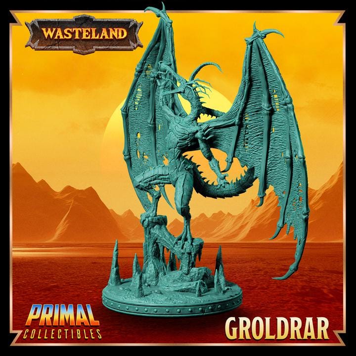 Winged Draconian Sorcerer, Groldrar, Wasteland Set - 28mm, 32mm, 75mm Scale - Unpainted Miniature for DnD, Pathfinder, Tabletop RPGs