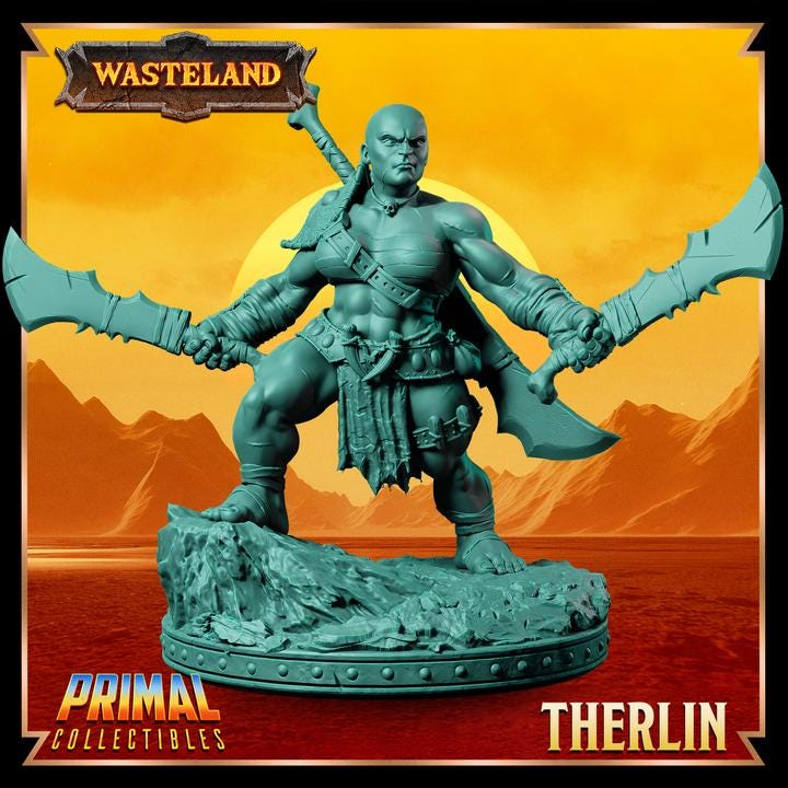 Female Dwarf Barbarian, Therlin - Wasteland Set - 28mm, 32mm, 75mm Scale - Unpainted Miniature for DnD, Pathfinder, Tabletop RPGs