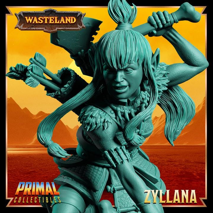 Female Halfling Hunter, Zyllana - Wasteland Set - 28mm, 32mm, 75mm Scale - Unpainted Miniature for DnD, Pathfinder, Tabletop RPGs