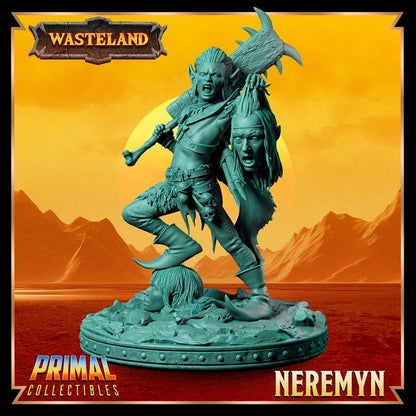 Male Halfling Barbarian, Neremyn - Wasteland Set - 28mm, 32mm, 75mm Scale - Unpainted Miniature for DnD, Pathfinder, Tabletop RPGs