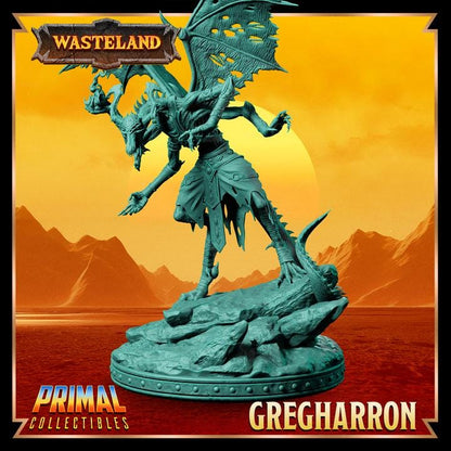 Winged Draconian Sorcerer, Gregharron, Wasteland Set - 28mm, 32mm, 75mm Scale - Unpainted Miniature for DnD, Pathfinder, Tabletop RPGs