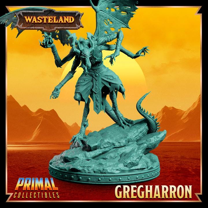 Winged Draconian Sorcerer, Gregharron, Wasteland Set - 28mm, 32mm, 75mm Scale - Unpainted Miniature for DnD, Pathfinder, Tabletop RPGs