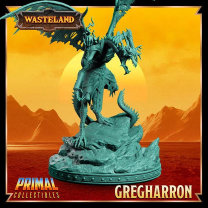 Winged Draconian Sorcerer, Gregharron, Wasteland Set - 28mm, 32mm, 75mm Scale - Unpainted Miniature for DnD, Pathfinder, Tabletop RPGs