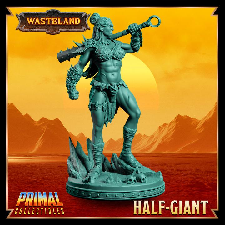 Female Half Giant Barbarian - Wasteland Set - 28mm, 32mm, 75mm Scale - Unpainted Miniature for DnD, Pathfinder, Tabletop RPGs