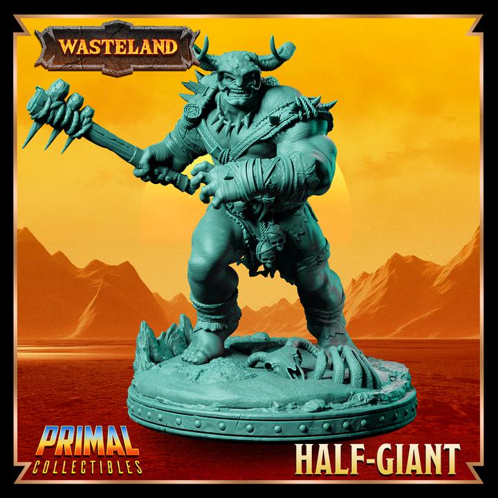Male Half Giant Barbarian - Wasteland Set - 28mm, 32mm, 75mm Scale - Unpainted Miniature for DnD, Pathfinder, Tabletop RPGs