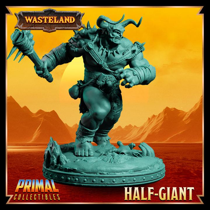 Male Half Giant Barbarian - Wasteland Set - 28mm, 32mm, 75mm Scale - Unpainted Miniature for DnD, Pathfinder, Tabletop RPGs
