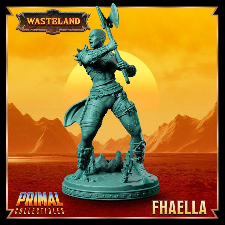 Mul Wild, Fhaella, Wasteland Set - 28mm, 32mm, 75mm Scale - Unpainted Miniature for DnD, Pathfinder, Tabletop RPGs
