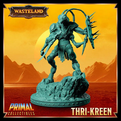 Thri-Kreen, Wasteland Set - 28mm, 32mm, 75mm Scale - Unpainted Miniature for DnD, Pathfinder, Tabletop RPGs & Dioramas - Primal Collectibles