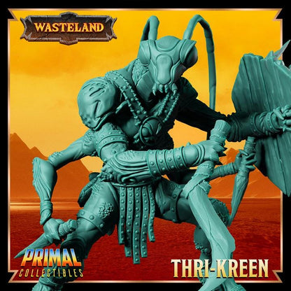 Thri-Kreen, Wasteland Set - 28mm, 32mm, 75mm Scale - Unpainted Miniature for DnD, Pathfinder, Tabletop RPGs & Dioramas - Primal Collectibles