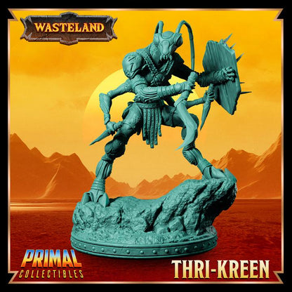 Thri-Kreen, Wasteland Set - 28mm, 32mm, 75mm Scale - Unpainted Miniature for DnD, Pathfinder, Tabletop RPGs & Dioramas - Primal Collectibles