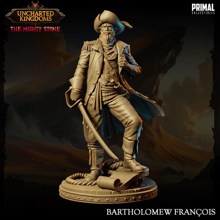 Captain, Bartholomew Francois, Uncharted Kingdoms - 28mm, 32mm, 75mm Scale - Unpainted Miniature for DnD, Pathfinder, Tabletop RPGs