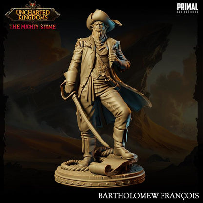 Captain, Bartholomew Francois, Uncharted Kingdoms - 28mm, 32mm, 75mm Scale - Unpainted Miniature for DnD, Pathfinder, Tabletop RPGs