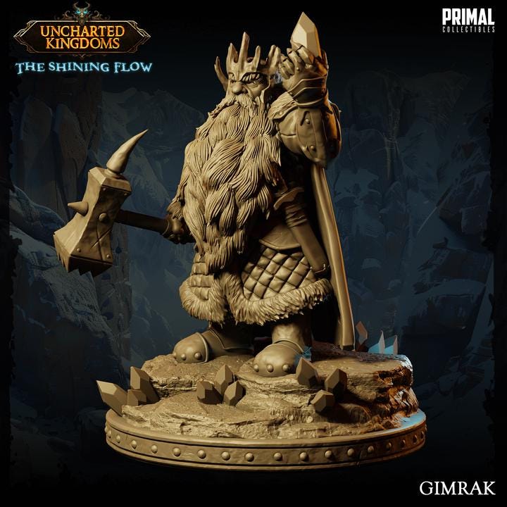Dwarf King, Grimrak - Uncharted Kingdoms - 28mm, 32mm, 75mm Scale - Unpainted Miniature for DnD, Pathfinder, Tabletop RPGs