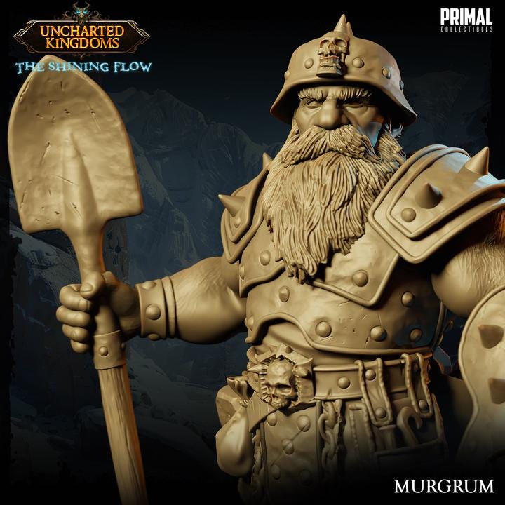 Dwarf Miner, Murgrum - Uncharted Kingdoms - 28mm, 32mm, 75mm Scale - Unpainted Miniature for DnD, Pathfinder, Tabletop RPGs