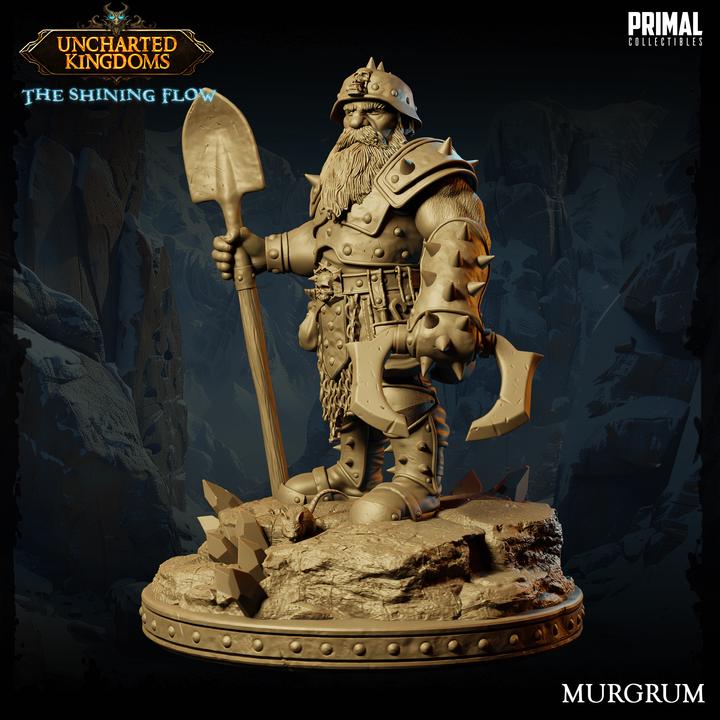 Dwarf Miner, Murgrum - Uncharted Kingdoms - 28mm, 32mm, 75mm Scale - Unpainted Miniature for DnD, Pathfinder, Tabletop RPGs