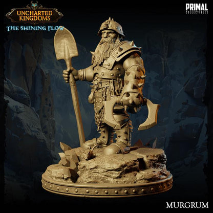 Dwarf Miner, Murgrum - Uncharted Kingdoms - 28mm, 32mm, 75mm Scale - Unpainted Miniature for DnD, Pathfinder, Tabletop RPGs