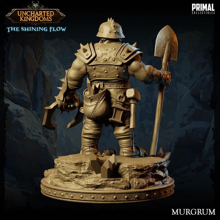 Dwarf Miner, Murgrum - Uncharted Kingdoms - 28mm, 32mm, 75mm Scale - Unpainted Miniature for DnD, Pathfinder, Tabletop RPGs