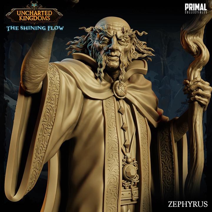 Dark Wizard, Zephyrus - 28mm, 32mm, 75mm Scale - Unpainted Miniature for DnD, Pathfinder, Tabletop RPGs &d Dioramas - Primal Collectibles