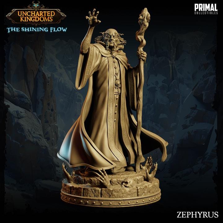 Dark Wizard, Zephyrus - 28mm, 32mm, 75mm Scale - Unpainted Miniature for DnD, Pathfinder, Tabletop RPGs &d Dioramas - Primal Collectibles