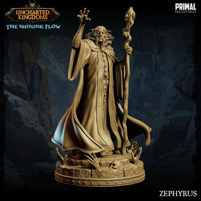 Dark Wizard, Zephyrus - 28mm, 32mm, 75mm Scale - Unpainted Miniature for DnD, Pathfinder, Tabletop RPGs &d Dioramas - Primal Collectibles