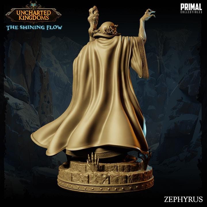Dark Wizard, Zephyrus - 28mm, 32mm, 75mm Scale - Unpainted Miniature for DnD, Pathfinder, Tabletop RPGs &d Dioramas - Primal Collectibles