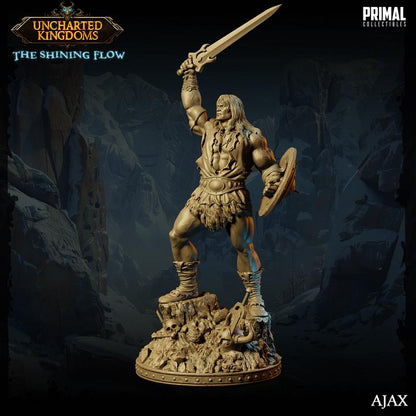 Human Barbarian, Ajax - 28mm, 32mm, 75mm Scale - Unpainted Miniature for DnD, Pathfinder, Tabletop RPGs &d Dioramas - Primal Collectibles