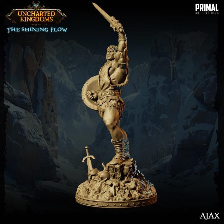 Human Barbarian, Ajax - 28mm, 32mm, 75mm Scale - Unpainted Miniature for DnD, Pathfinder, Tabletop RPGs &d Dioramas - Primal Collectibles