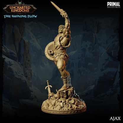 Human Barbarian, Ajax - 28mm, 32mm, 75mm Scale - Unpainted Miniature for DnD, Pathfinder, Tabletop RPGs &d Dioramas - Primal Collectibles