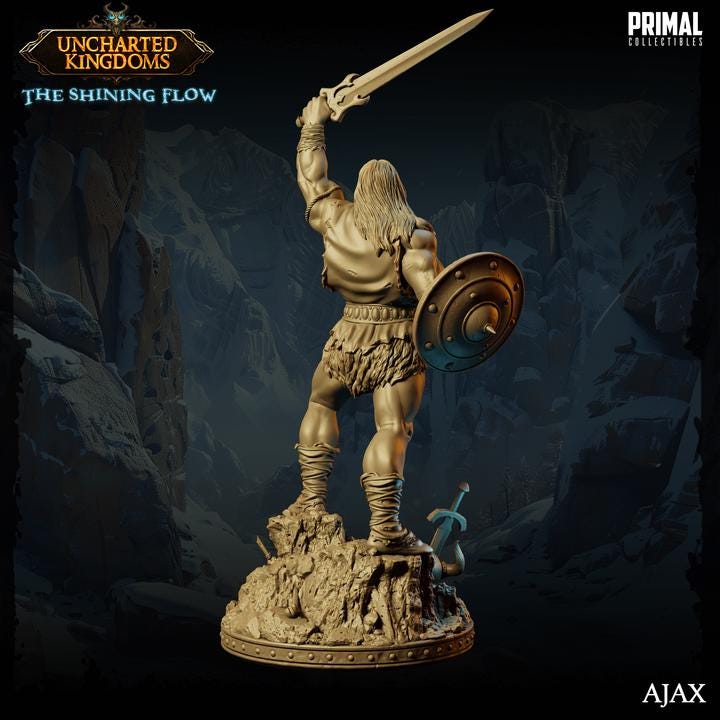 Human Barbarian, Ajax - 28mm, 32mm, 75mm Scale - Unpainted Miniature for DnD, Pathfinder, Tabletop RPGs &d Dioramas - Primal Collectibles