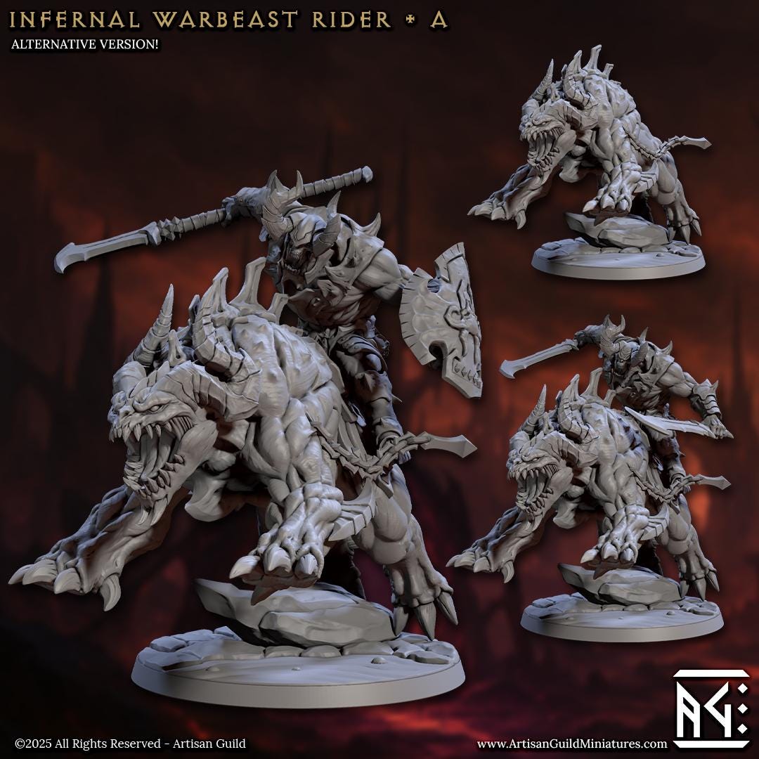 Infernal Warbeasts with Riders - Infernal Legion, 32mm Scale - Unpainted Miniature for DnD, Pathfinder, Tabletop RPGs - Artisan Guild