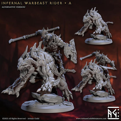 Infernal Warbeasts with Riders - Infernal Legion, 32mm Scale - Unpainted Miniature for DnD, Pathfinder, Tabletop RPGs - Artisan Guild