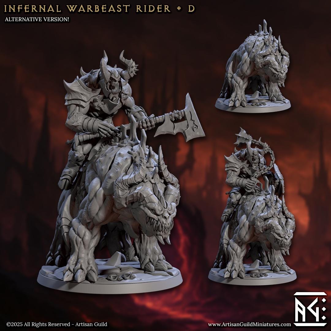 Infernal Warbeasts with Riders - Infernal Legion, 32mm Scale - Unpainted Miniature for DnD, Pathfinder, Tabletop RPGs - Artisan Guild