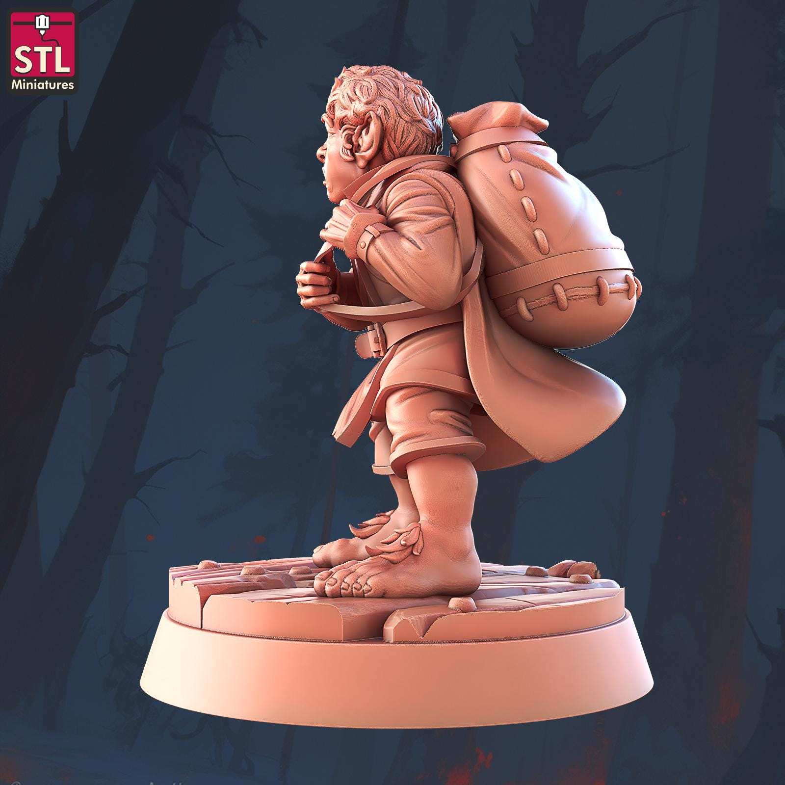 Hostel Guest, Pose C, Halfling Hostel Set - Townsfolk - 32mm Scale - Unpainted Miniature for DnD, Pathfinder, Tabletop RPGs - STL Miniatures