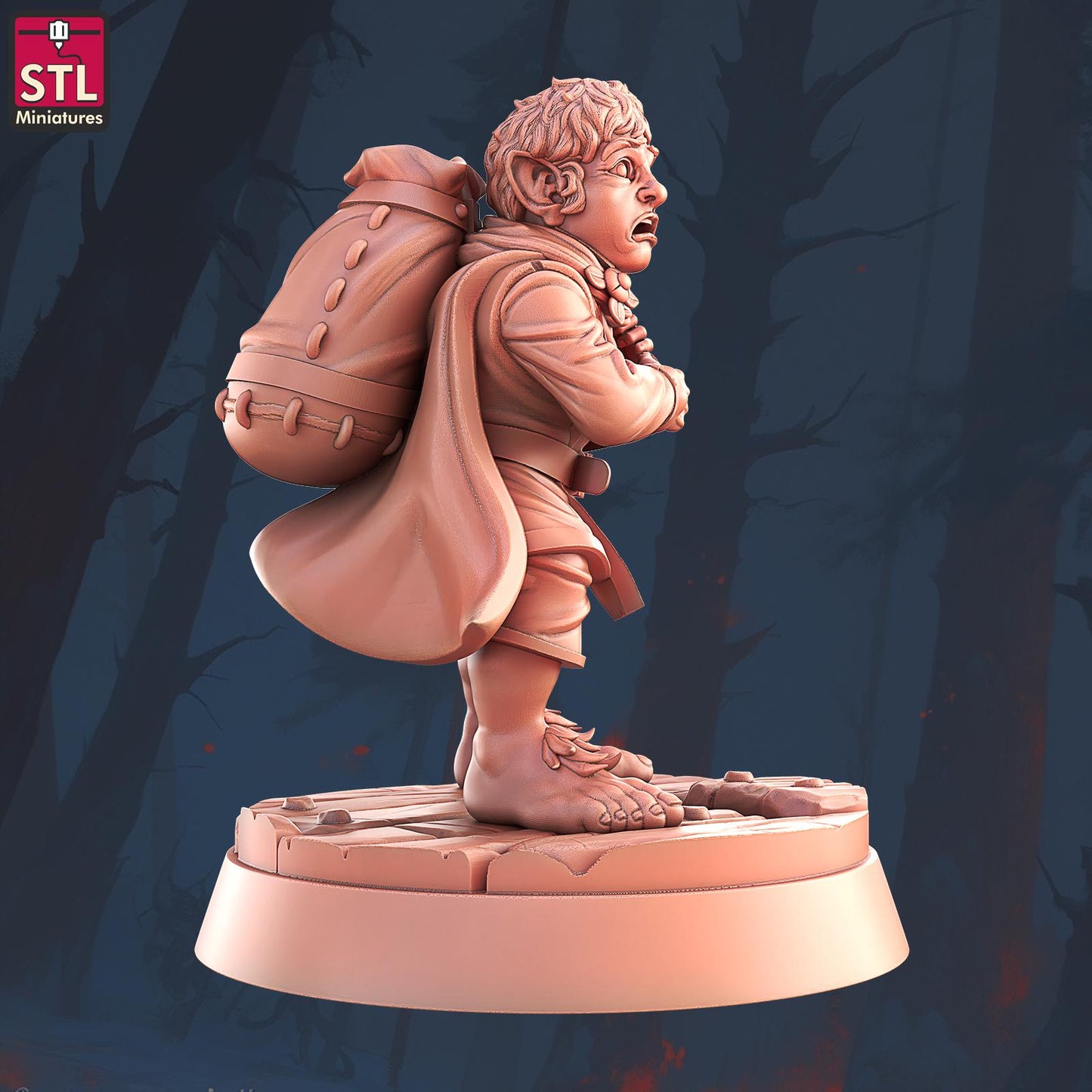 Hostel Guest, Pose C, Halfling Hostel Set - Townsfolk - 32mm Scale - Unpainted Miniature for DnD, Pathfinder, Tabletop RPGs - STL Miniatures