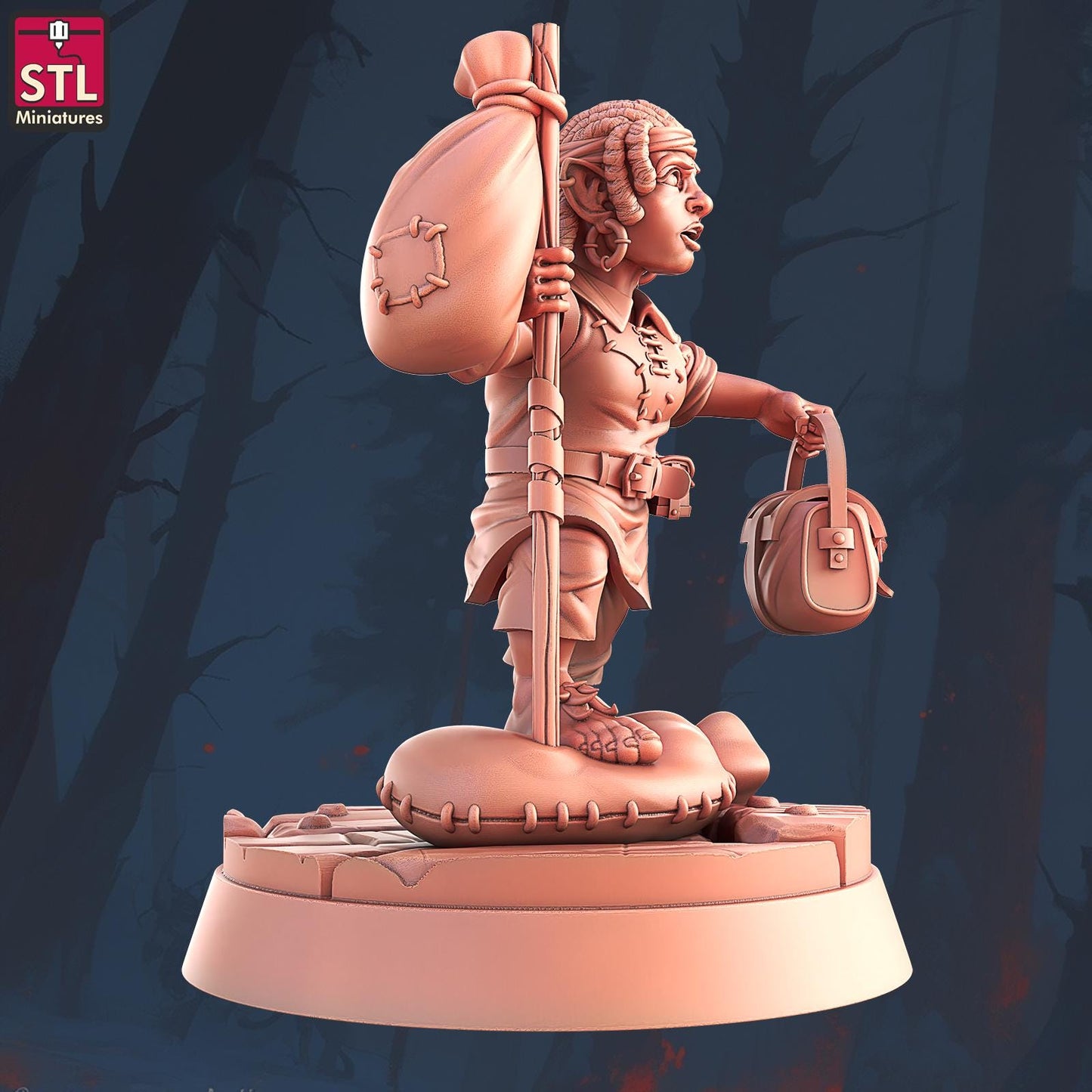 Hostel Guest, Pose D, Halfling Hostel Set - Townsfolk - 32mm Scale - Unpainted Miniature for DnD, Pathfinder, Tabletop RPGs - STL Miniatures