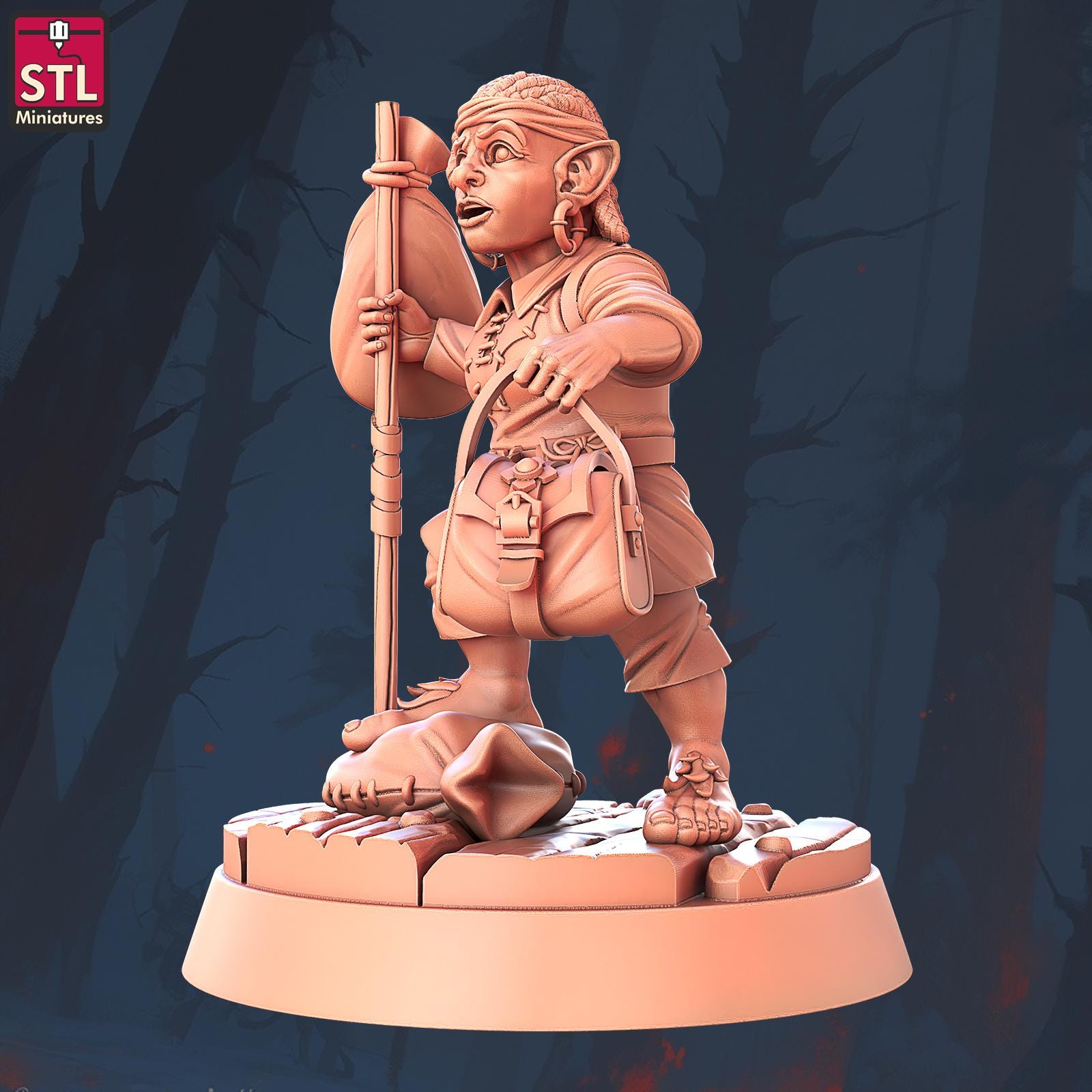 Hostel Guest, Pose D, Halfling Hostel Set - Townsfolk - 32mm Scale - Unpainted Miniature for DnD, Pathfinder, Tabletop RPGs - STL Miniatures