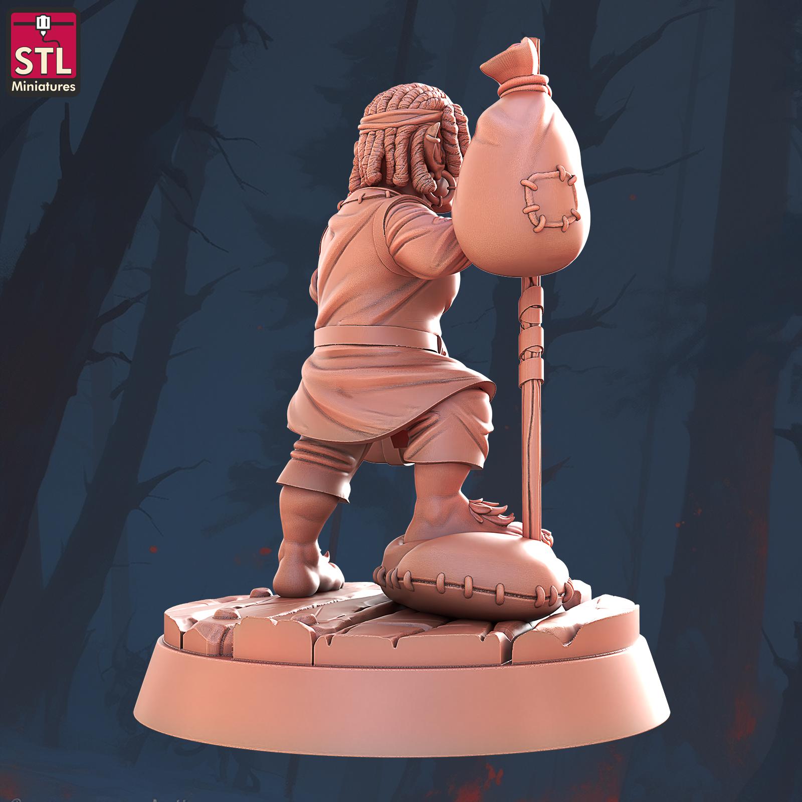 Hostel Guest, Pose D, Halfling Hostel Set - Townsfolk - 32mm Scale - Unpainted Miniature for DnD, Pathfinder, Tabletop RPGs - STL Miniatures