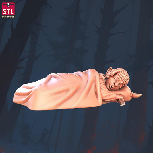 Sleeping Hostel Guest, Pose D, Halfling Hostel Set - 32mm Scale - Unpainted Miniature for DnD, Pathfinder, Tabletop RPGs - STL Miniatures