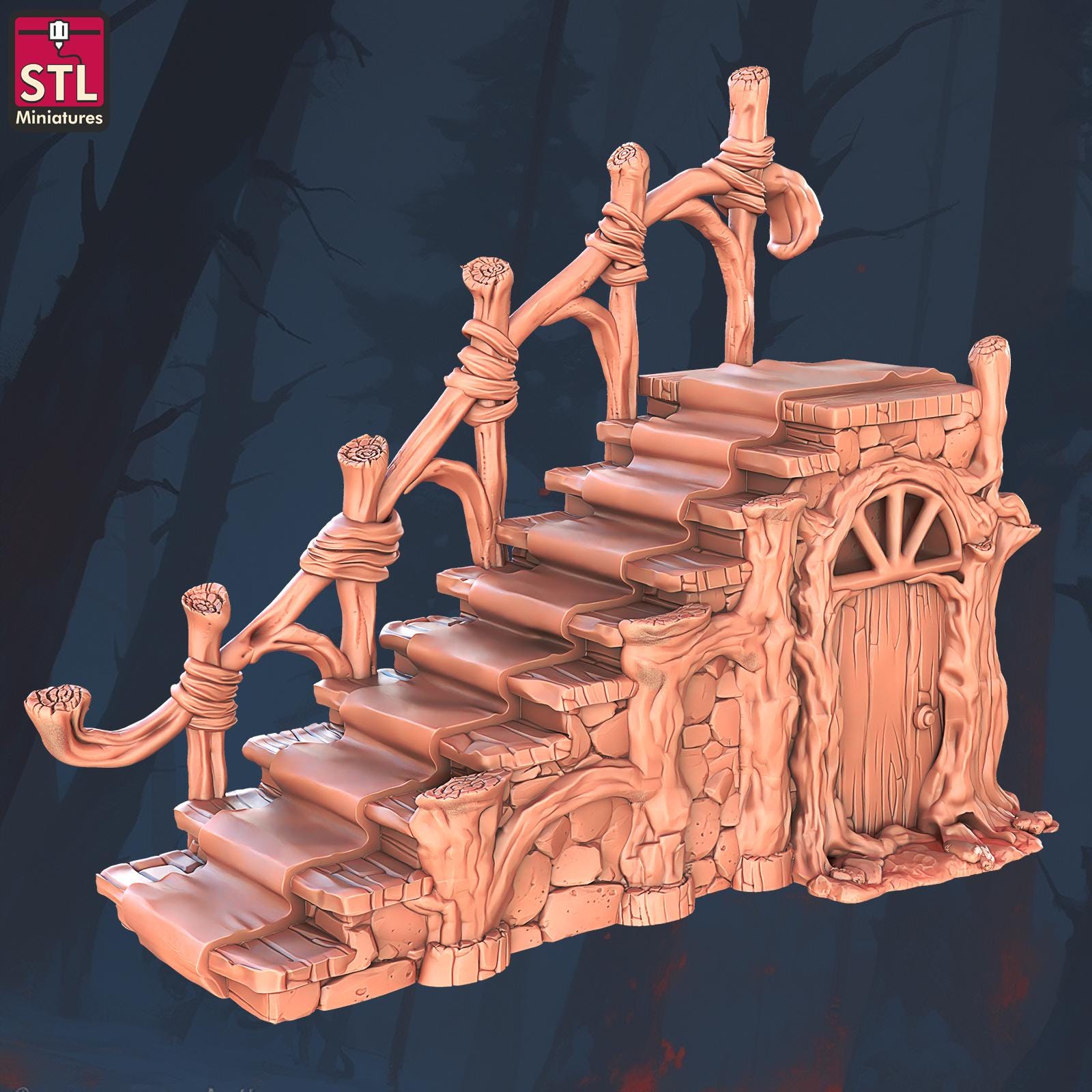Stairs - Halfling Hostel Set - 32mm Scale - Unpainted Miniature for DnD, Pathfinder, Tabletop RPGs, Dioramas - STL Miniatures