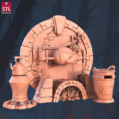 Kitchen - Halfling Hostel Set - 32mm Scale - Unpainted Miniature for DnD, Pathfinder, Tabletop RPGs, Dioramas - STL Miniatures