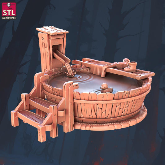 Bathtub - Halfling Hostel Set - 32mm Scale - Unpainted Miniature for DnD, Pathfinder, Tabletop RPGs, Dioramas - STL Miniatures