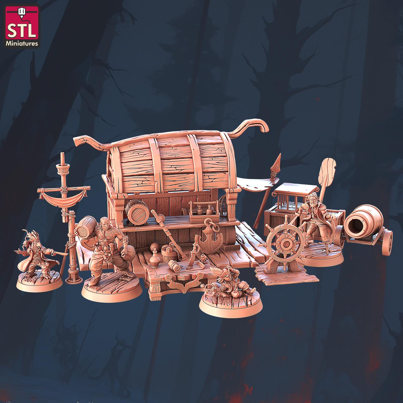 Pirate Harbor Set - Townsfolk NPCs - 32mm Scale - Unpainted Miniature for DnD, Pathfinder, Tabletop RPGs - STL Miniatures