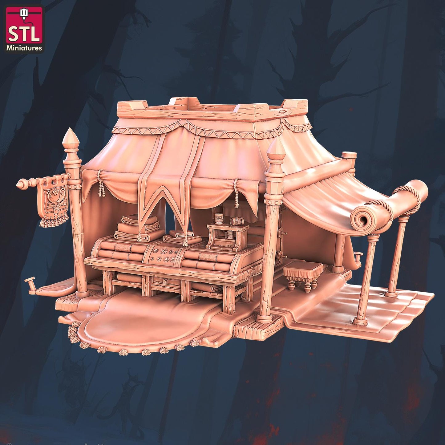 Textile Stall Set, Clothing Merchant - Townsfolk NPCs - 32mm Scale - Unpainted Miniature for DnD, Pathfinder, Tabletop RPGs - STL Miniatures