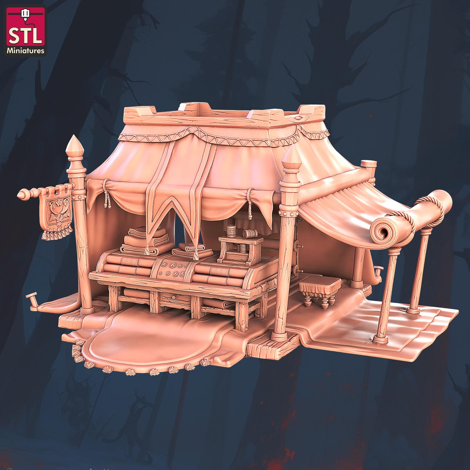 Textile Stall Set, Clothing Merchant - Townsfolk NPCs - 32mm Scale - Unpainted Miniature for DnD, Pathfinder, Tabletop RPGs - STL Miniatures