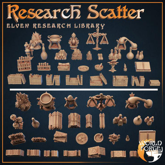 Research Scatter - Elven Research Library - 32mm Scale - Unpainted Miniature for DnD, Pathfinder, Tabletop RPGs, and Dioramas