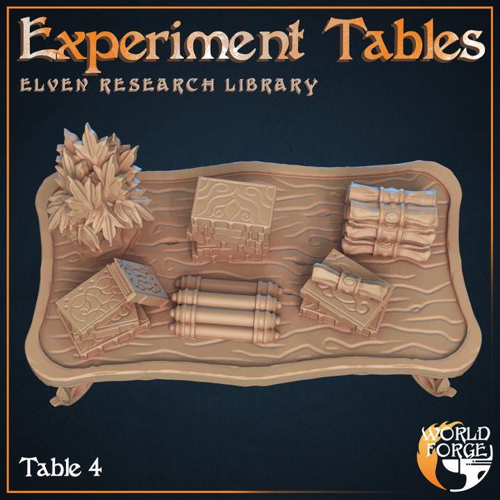 Research Tables - Elven Research Library - 32mm Scale - Unpainted Miniature for DnD, Pathfinder, Tabletop RPGs, and Dioramas
