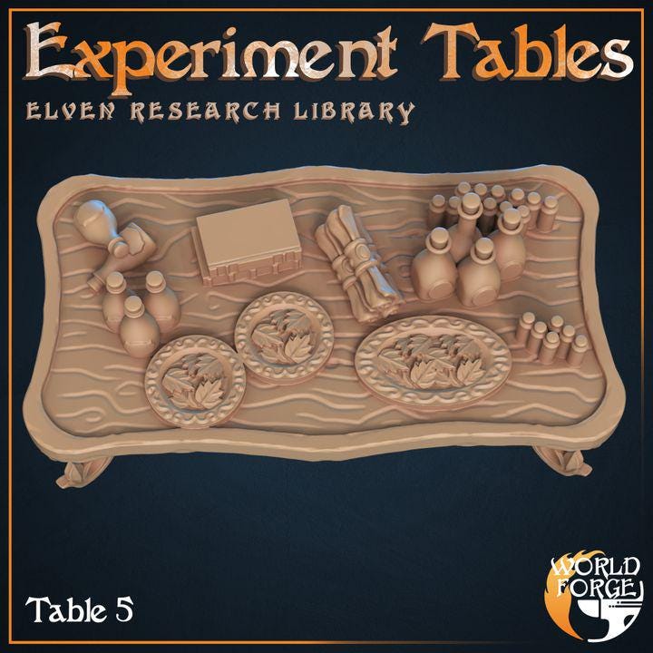 Research Tables - Elven Research Library - 32mm Scale - Unpainted Miniature for DnD, Pathfinder, Tabletop RPGs, and Dioramas