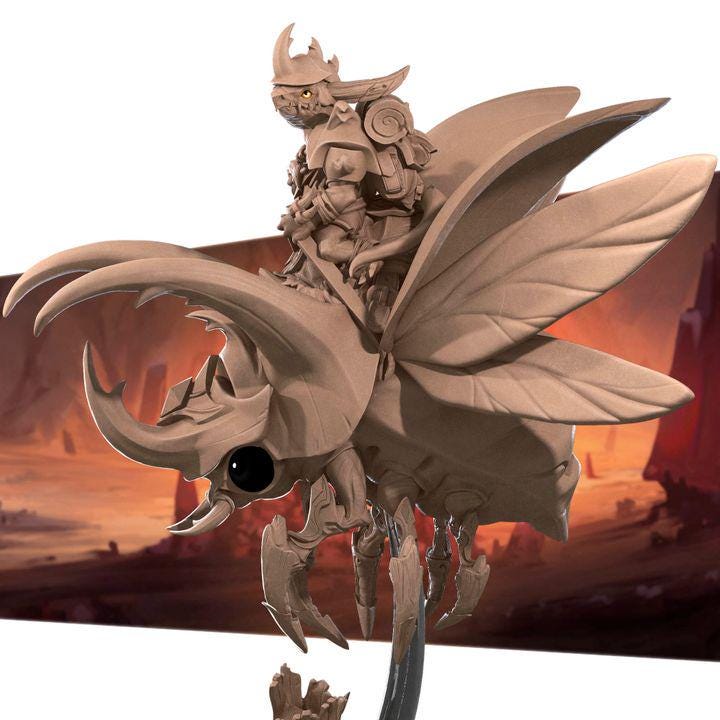Kobold Beetle Rider - 32mm, 35mm Scale - Unpainted Miniature for DnD, Pathfinder, Tabletop RPGs - Bite the Bullet